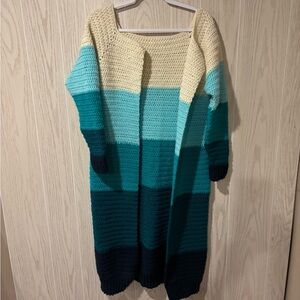 Blue Ombré Handmade Knit Sweater Long